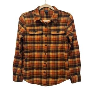 Patagonia Orange and Brown Plaid Shirt size XS
